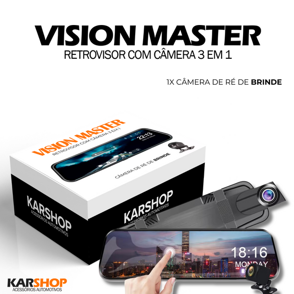 Retrovisor Automotivo Com Câmera 3 em 1 Modelo Universal - VisionMaster