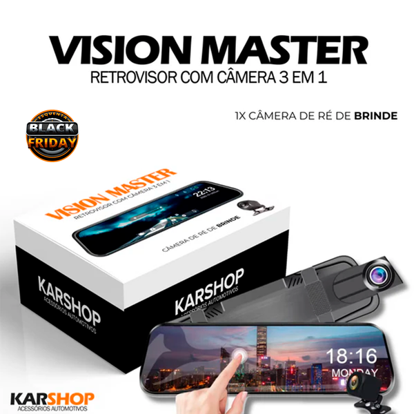 Retrovisor Automotivo Com Câmera 3 em 1 Modelo Universal - VisionMaster (ESQUENTA BLACK FRIDAY)